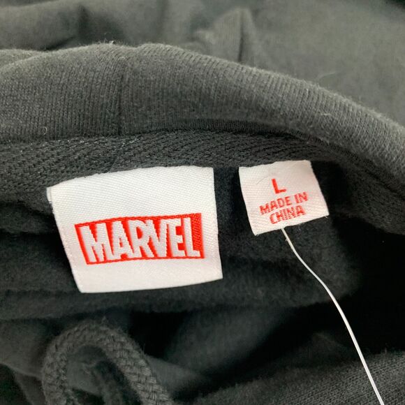 Marvel Hoodie Womens L Large Black Patch Logo Pullover Fleece Sweatshirt New - Picture 11 of 15